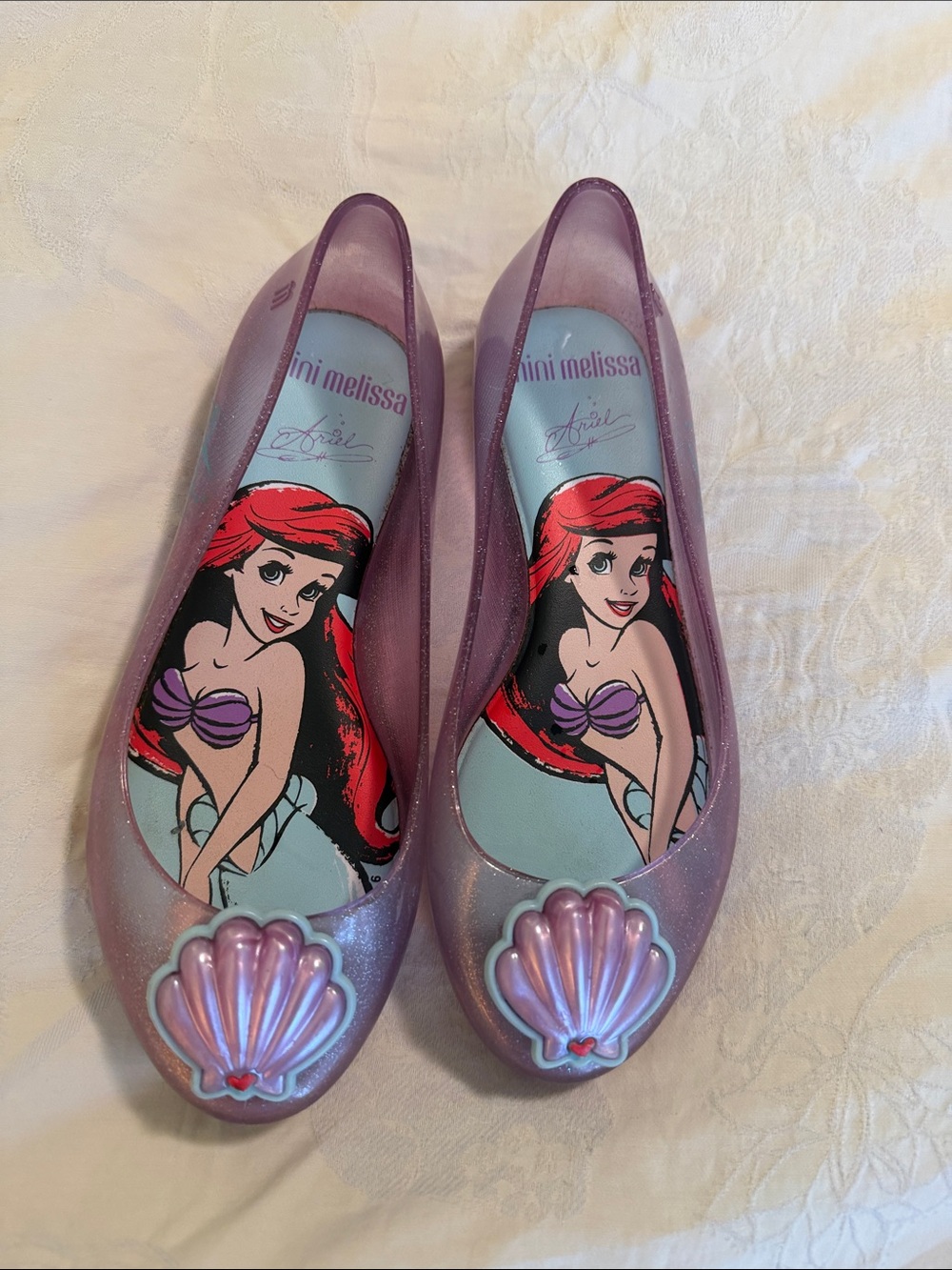 Mini Melissa Purple Iridescent Ariel Shell Flats